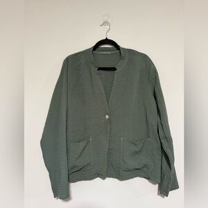 Cut Loose Textured Green Cropped A-Line Jacket Large Minimalist Lagenlook Artsy